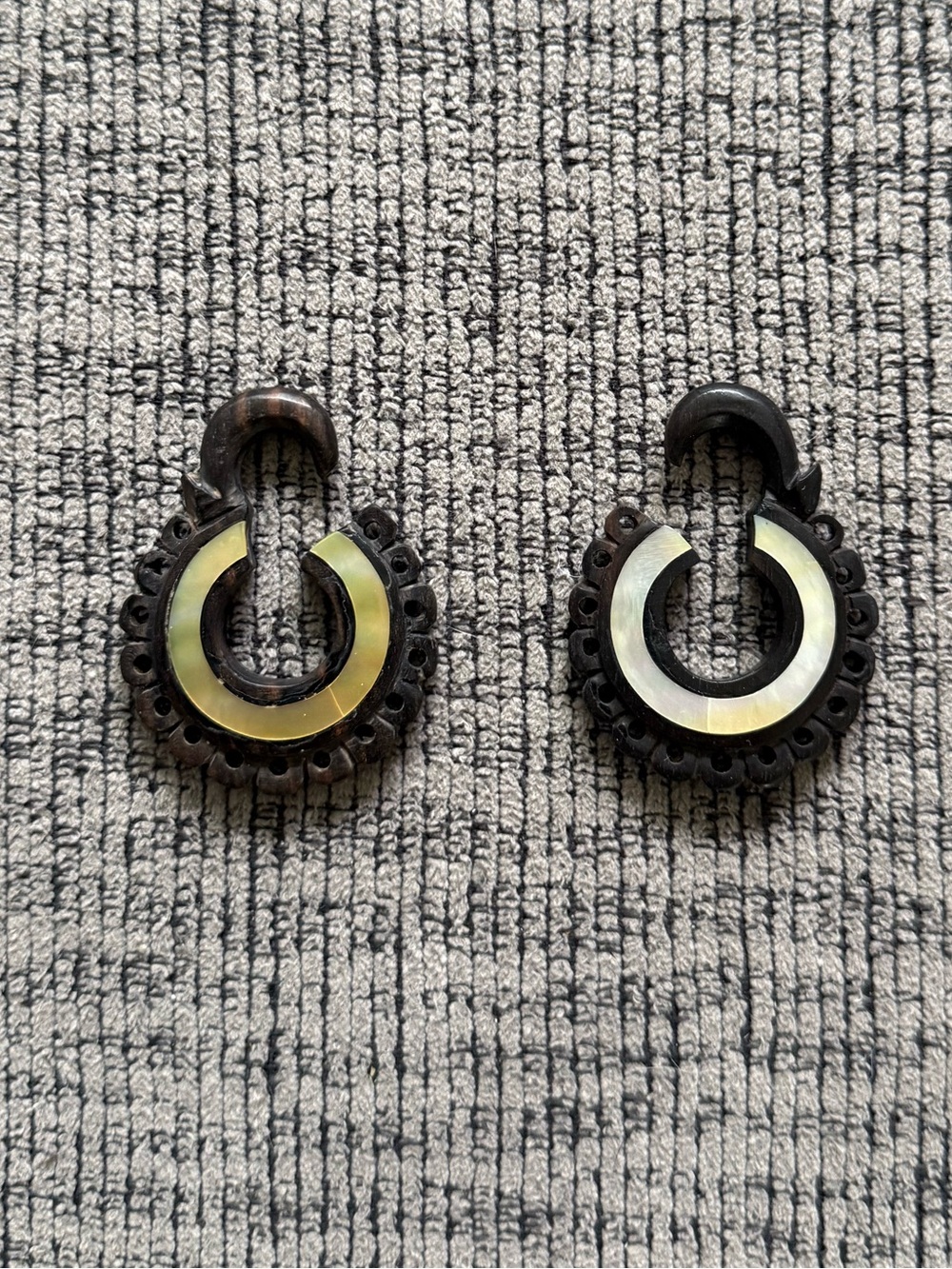Sono Wood Hook Mother Of Pearl Inlay Hanger Earrings Size 4g (5mm)
